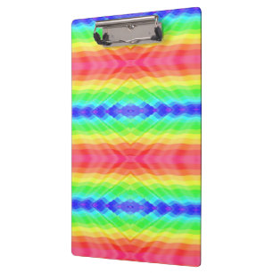 A clipboard with a colourful, kaleidoscopic rainbo