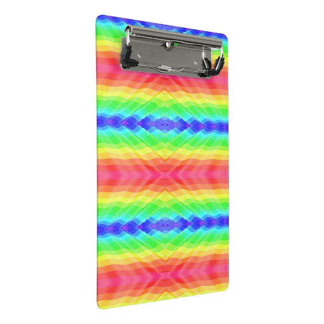 A clipboard with a colourful, kaleidoscopic rainbo (Angled)