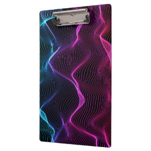 A clipboard with a vibrant design features wavy