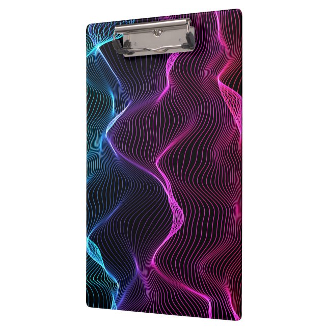 A clipboard with a vibrant design features wavy (Left)