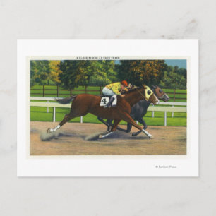 A Close Finish at the Race Track, Horses Postcard