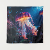 A close-up of a glowing curly jellyfish