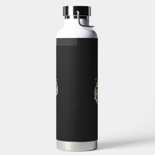 a close up of a tiger's face on a black background water bottle