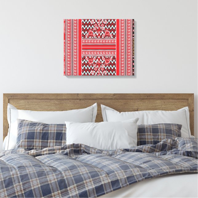 A close-up of red and black patterned fabric showc canvas print (Insitu(Bedroom))