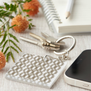 A close-up view of a crisscrossing wire mesh grid  key ring