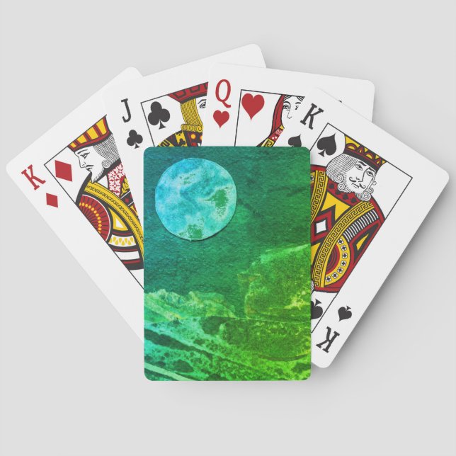 A close up view of fantasy worlds and their moons  playing cards (Back)