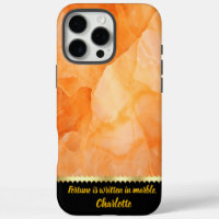 A close-up view of vibrant orange marble patterns