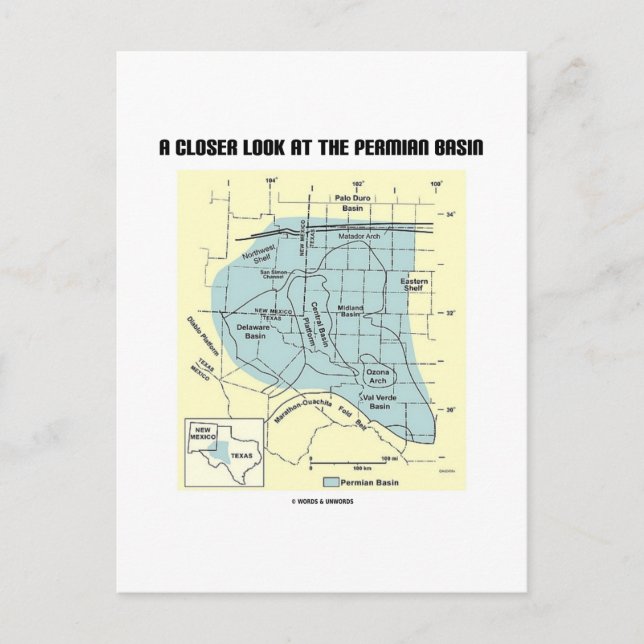 A Closer Look At The Permian Basin (Map) Postcard (Front)