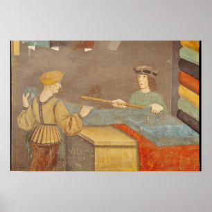 A Cloth Merchant Measuring Cloth Poster