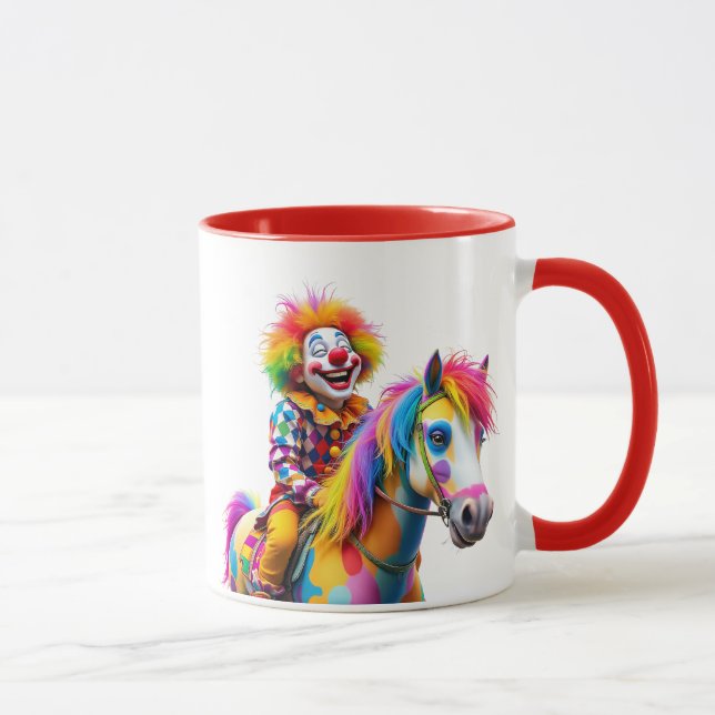 A clown and his multicolored horse. mug (Right)