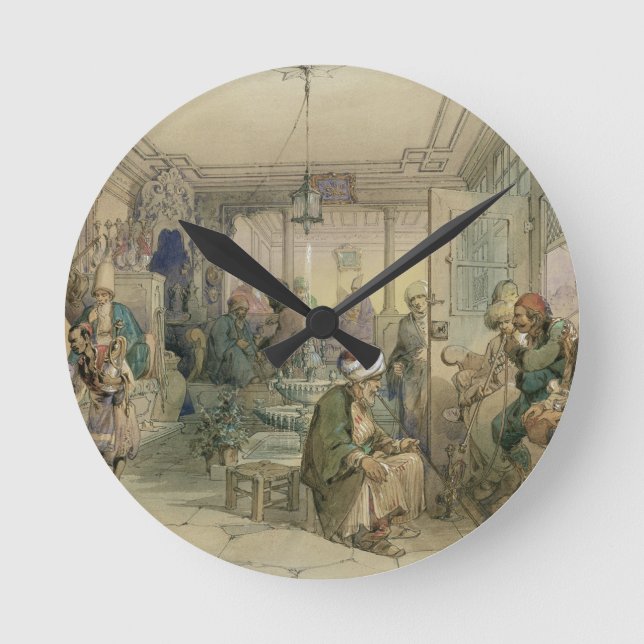 A Coffee House, Constantinople, 1854 (pen & ink & Round Clock (Front)