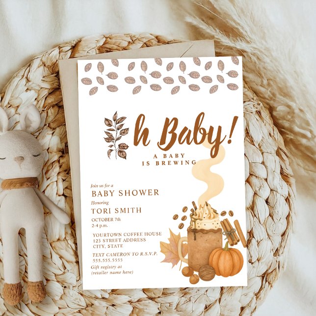 A coffee Pumpkin fall Autumn Brewing baby shower Invitation (Creator Uploaded)