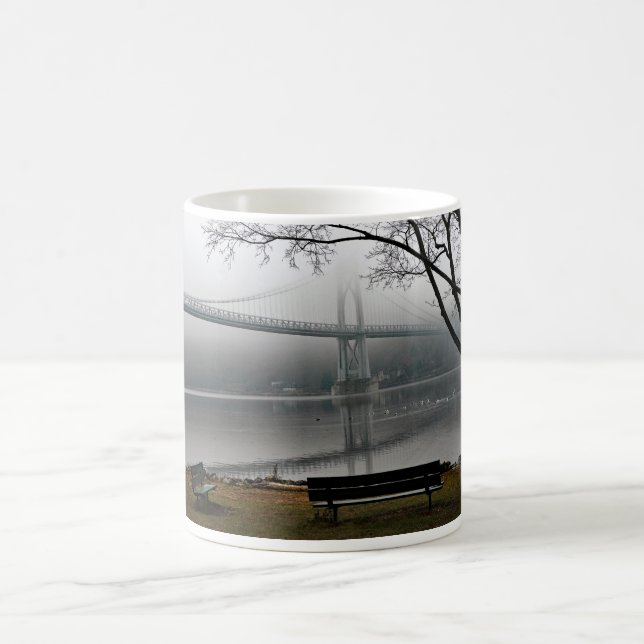 A cold foggy day at the park coffee mug (Center)