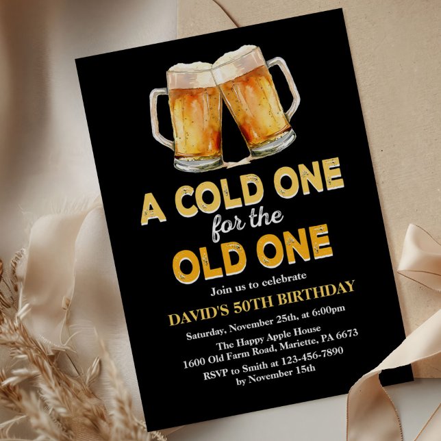 A Cold One for the Old One Beer Birthday Party Invitation (Creator Uploaded)