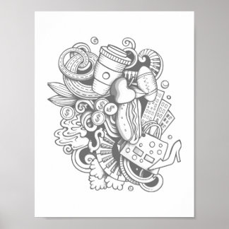 A Collage of Various Items Colouring Wall Poster