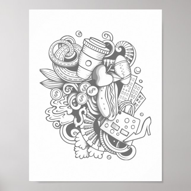 A Collage of Various Items Colouring Wall Poster (Front)