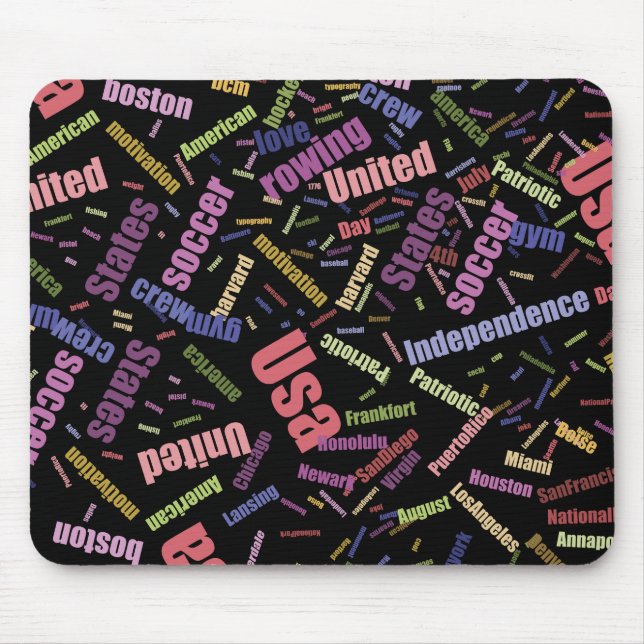 A collection of coloured words that describe Ameri Mouse Pad (Front)