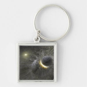 A collision between massive objects in space key ring