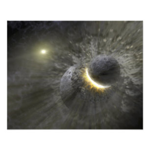 A collision between massive objects in space photo print