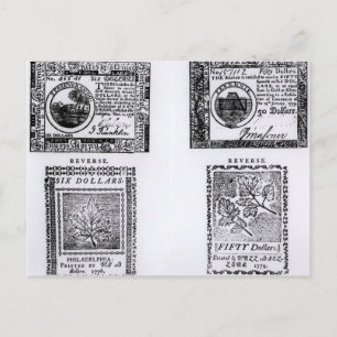 A colonial six dollar bill postcard