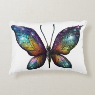 A colorful butterfly with galaxy-like wings is dep decorative cushion