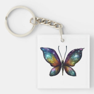 A colorful butterfly with galaxy-like wings is dep key ring