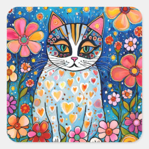 A Colorful Cat Square Sticker