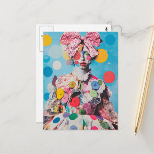 A Colorful lady with a big bow and buttons Postcard