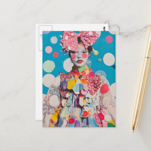 A Colorful lady with a big bow and polka dots Postcard