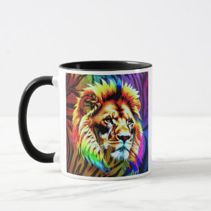A colorful portrait of a lion. mug