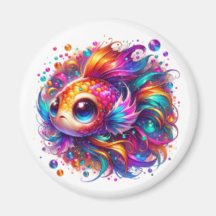 A colorfull chibi-style fish in rainbowcolors magnet