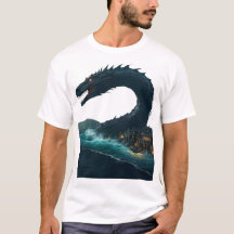 A colossal sea serpent curling around sunken city