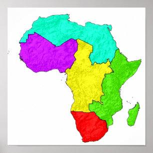 A colour-coded map of Africa with its regions Poster