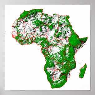 A colour-coded Shaded relief map of Africa  Poster