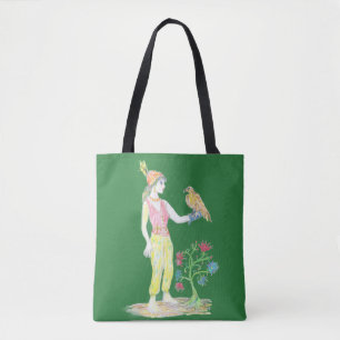 A coloured-pencil drawing of a woman tote bag