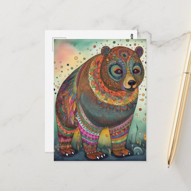 A Colourful Bear Postcard (Front/Back In Situ)