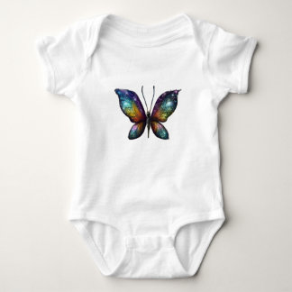 A colourful butterfly with galaxy-like wings is de baby bodysuit