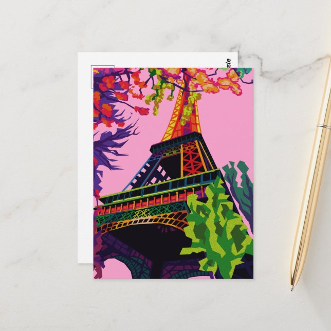 A Colourful Celebration of the Eiffel Tower Postcard (Front/Back In Situ)