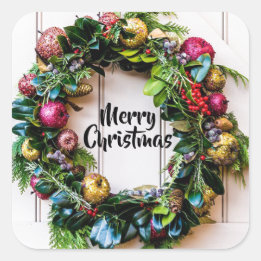 A Colourful Christmas Wreath Holiday Card Stickers