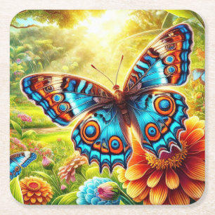 A Colourful Digital Painting of a Butterfly Square Paper Coaster