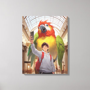 A Colourful Encounter – Giant Parrot at the Museum Canvas Print