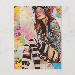 A Colourful Fashion lady Collage Postcard