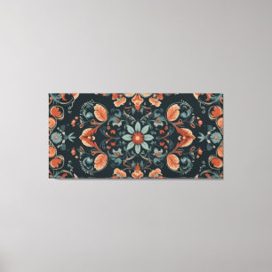 a colourful floral pattern on a black background canvas print