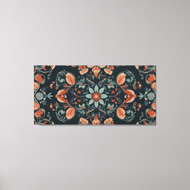 a colourful floral pattern on a black background canvas print (Front)