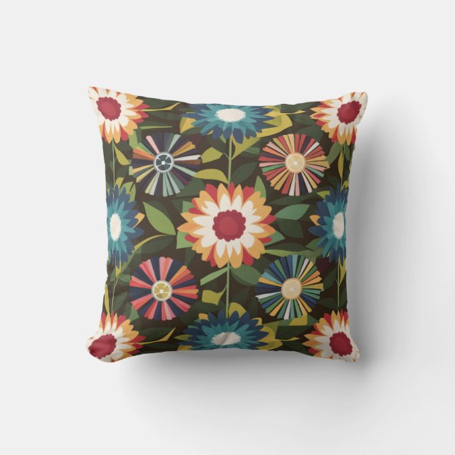 A Colourful Flowers Pattern Cushion (Front)