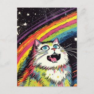 A Colourful Fluffy Cat in Space Postcard