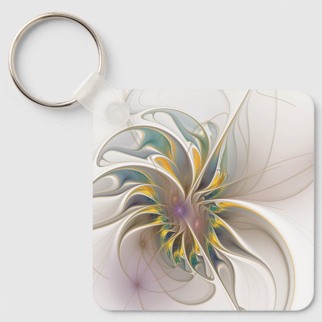 A colourful fractal ornament. Abstract Flower art Key Ring (Front)
