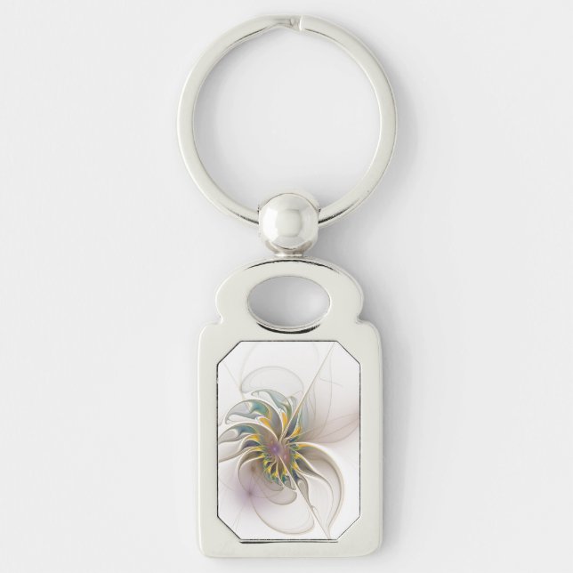 A colourful fractal ornament. Abstract Flower art Key Ring (Front)