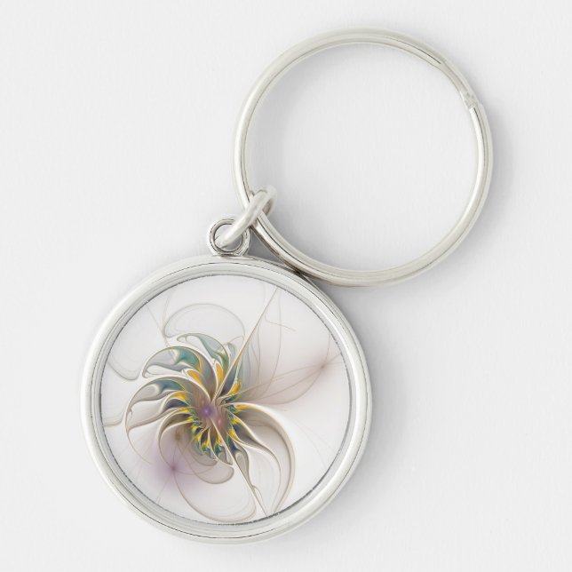 A colourful fractal ornament. Abstract Flower art Key Ring (Front)