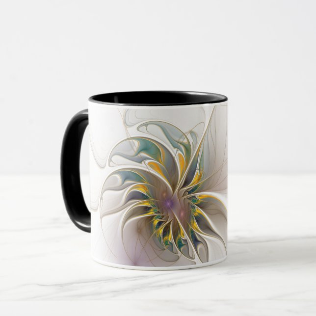 A colourful fractal ornament. Abstract Flower art Mug (Front Left)